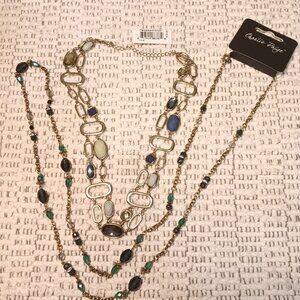 Charlie Paige long station & a 2 layer chunky link necklace lot - NEW